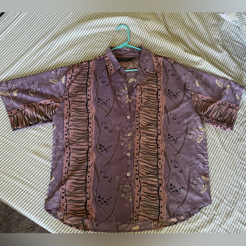 Purple and Pink Patterned Button-Up Shirt
